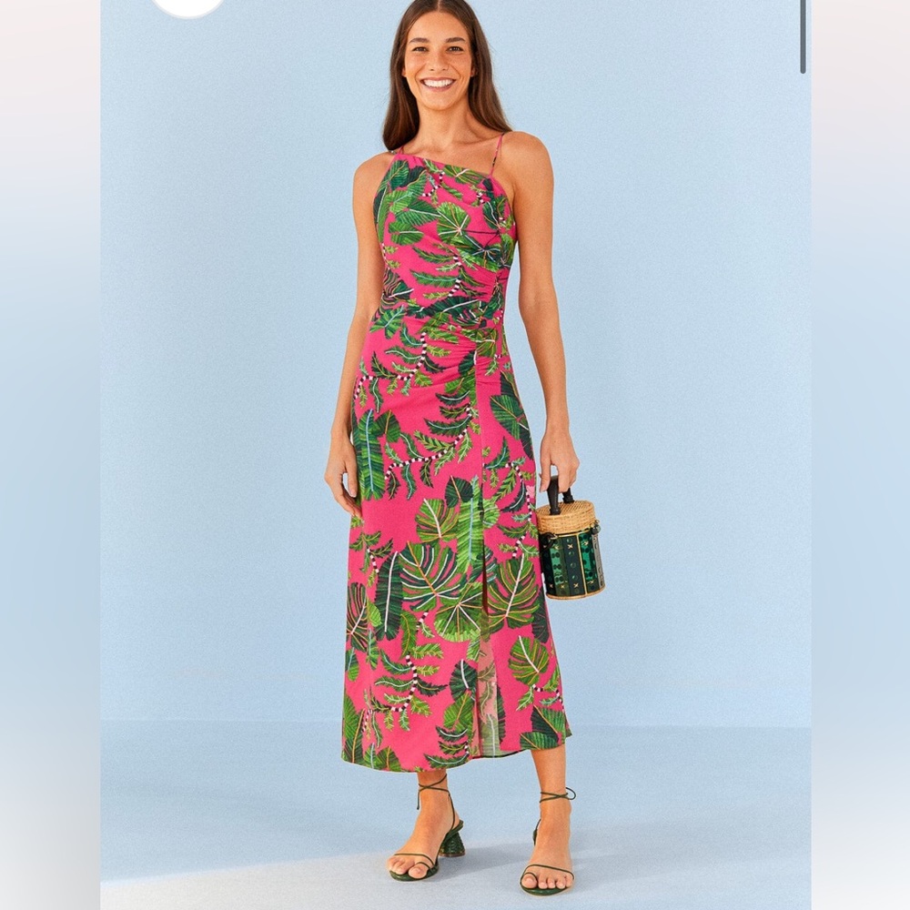 Farm Rio Pink Leaves Midi Dress